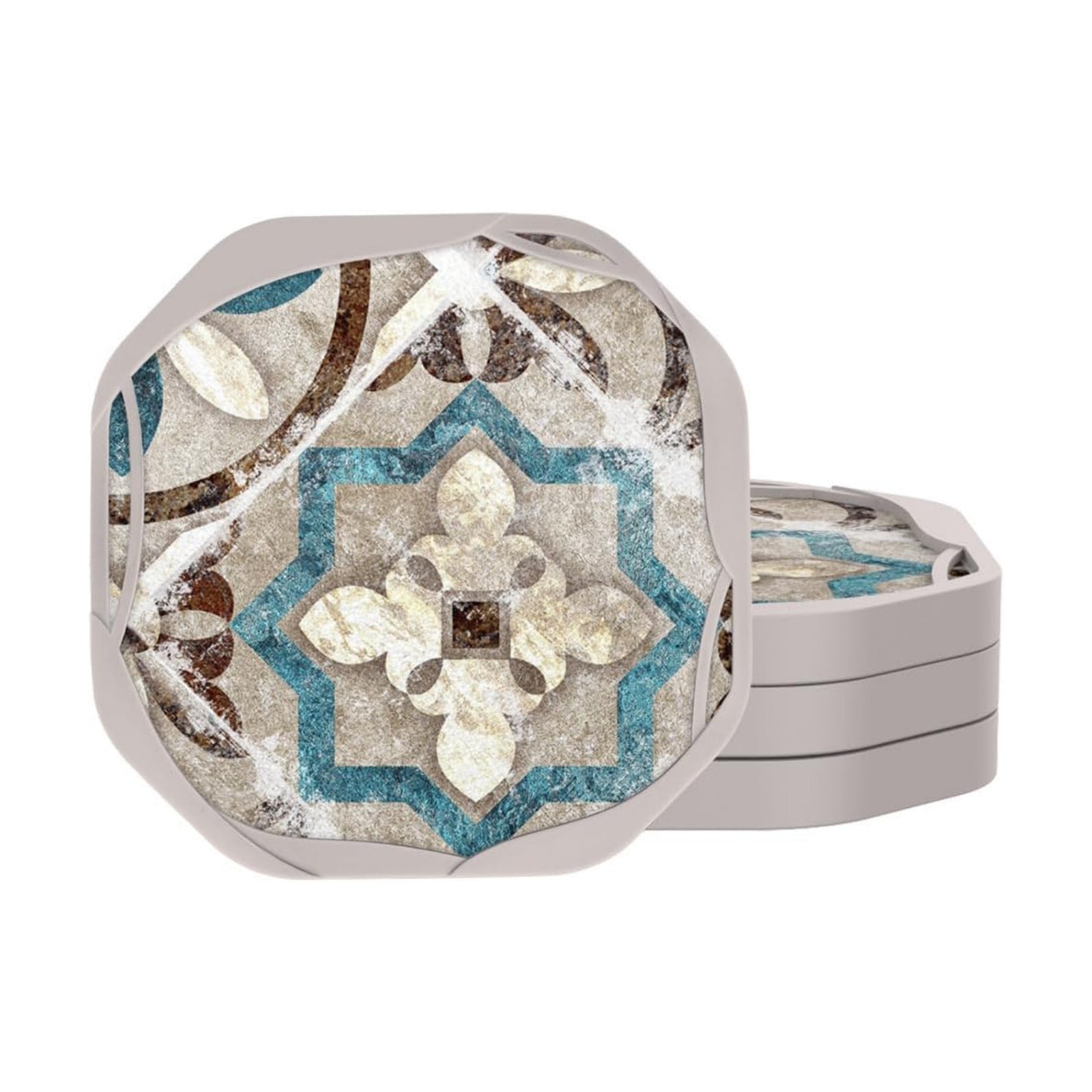Rustic Retro Silicone Cup Coaster / 21. Mandala / Set of 4