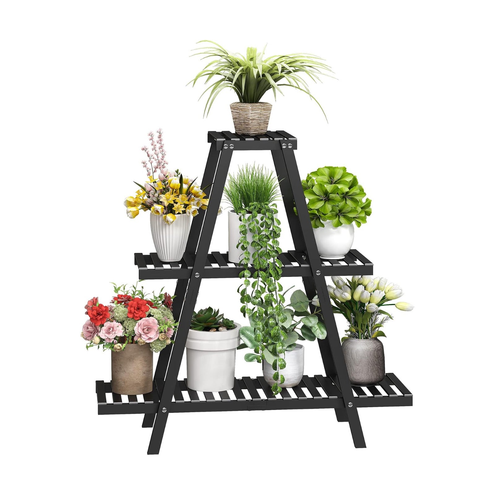 BMOSU Plant Stand Bamboo for Indoor Outdoor Tiered Plant Shelf 8 Potted Flower Holder Ladder Rack Garden Balcony Living