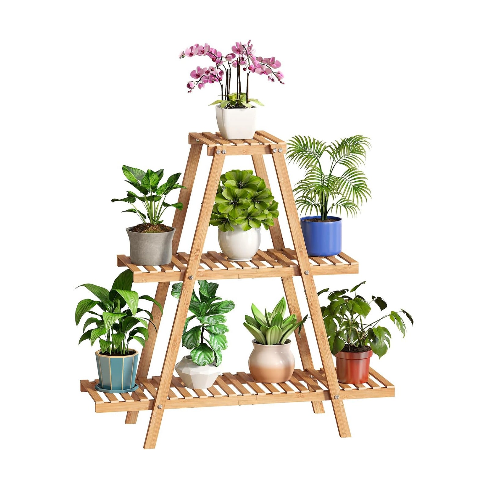 BMOSU Plant Stand Bamboo for Indoor Outdoor Tiered Plant Shelf 8 Potted Flower Holder Ladder Rack Garden Balcony Living