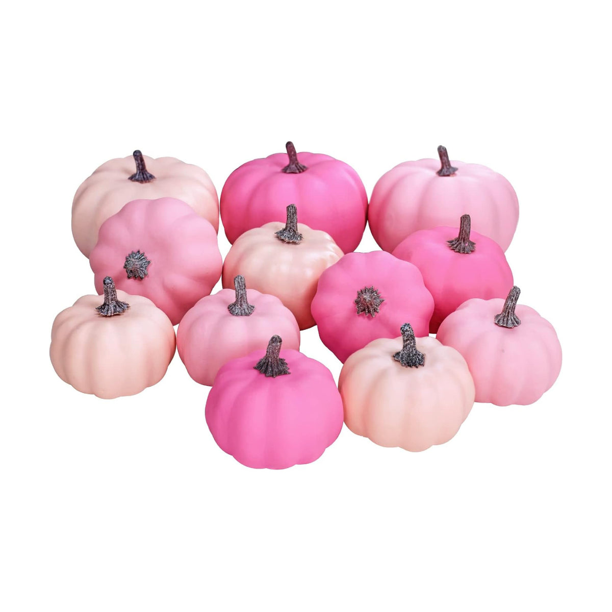 12 Pcs Assorted Small Fall Artificial Pumpkins Faux Pink Pumpkins Decorative Pumpkins Foam Pumpkins for Gifts Fall Wedding Baby Shower Halloween Thanksgiving Table Centerpiece Farmhouse Decor