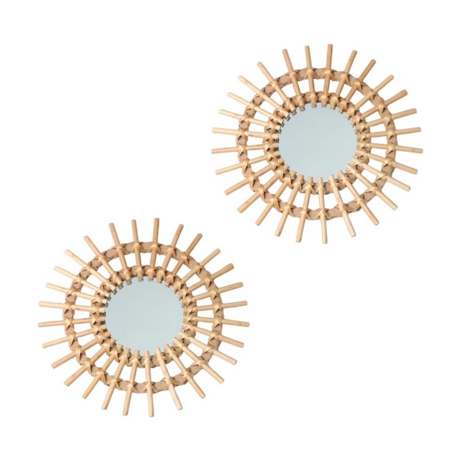 11" Rattan Innovative Art Decoration Round Makeup Mirror Dressing Bedroom / Style-1 / Set of 2
