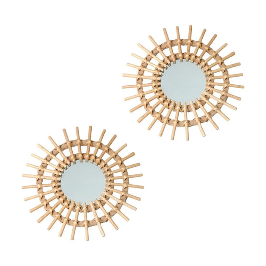 11" Rattan Innovative Art Decoration Round Makeup Mirror Dressing Bedroom / Style-1 / Set of 2