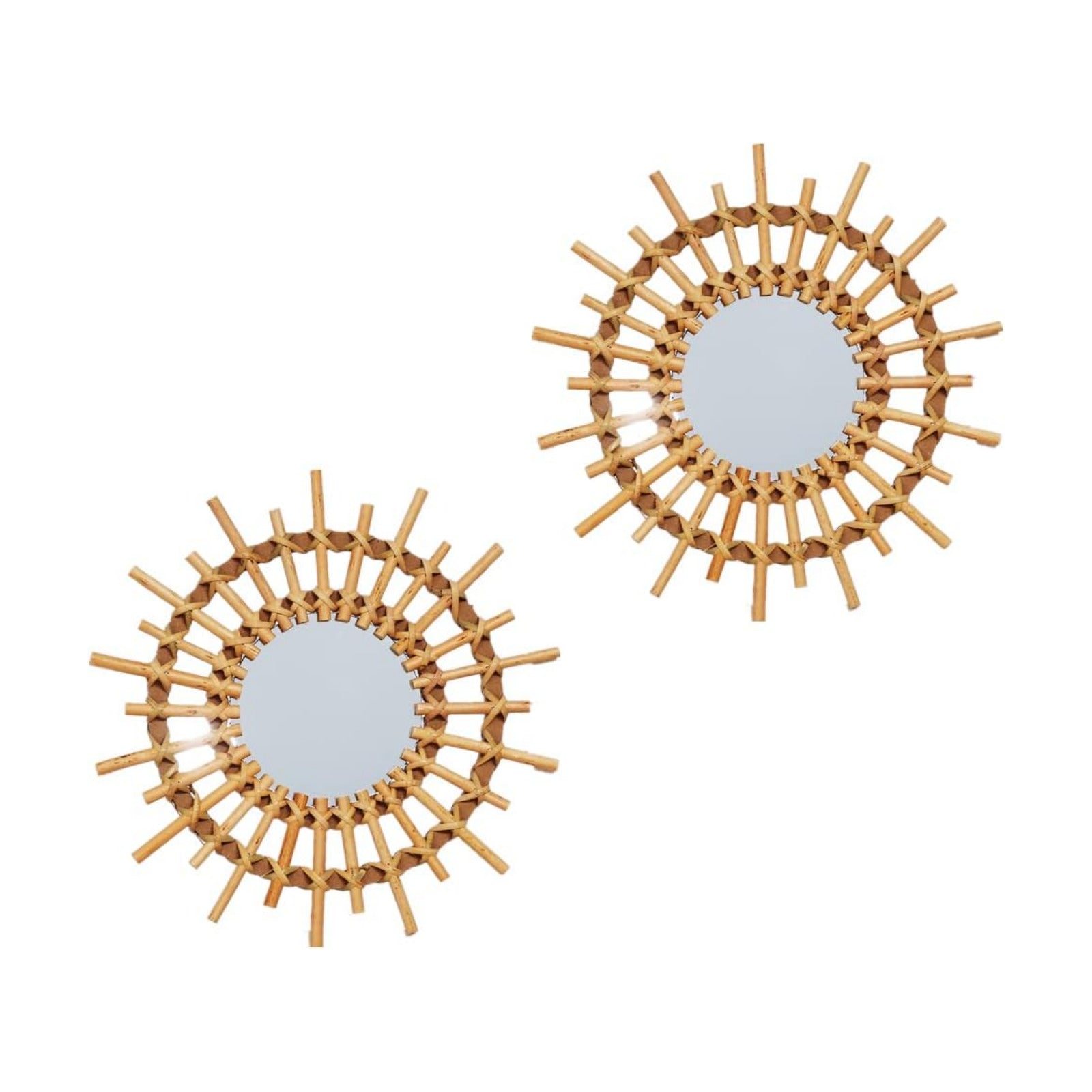 11" Rattan Innovative Art Decoration Round Makeup Mirror Dressing Bedroom / Style-2 / Set of 2