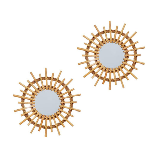 11" Rattan Innovative Art Decoration Round Makeup Mirror Dressing Bedroom / Style-2 / Set of 2
