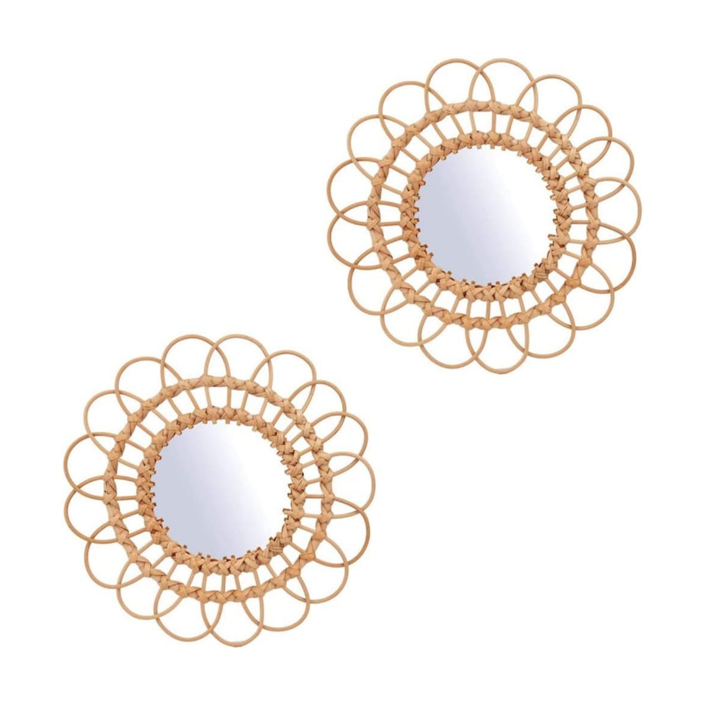 11" Rattan Innovative Art Decoration Round Makeup Mirror Dressing Bedroom Bathroom Wall / Set of 2
