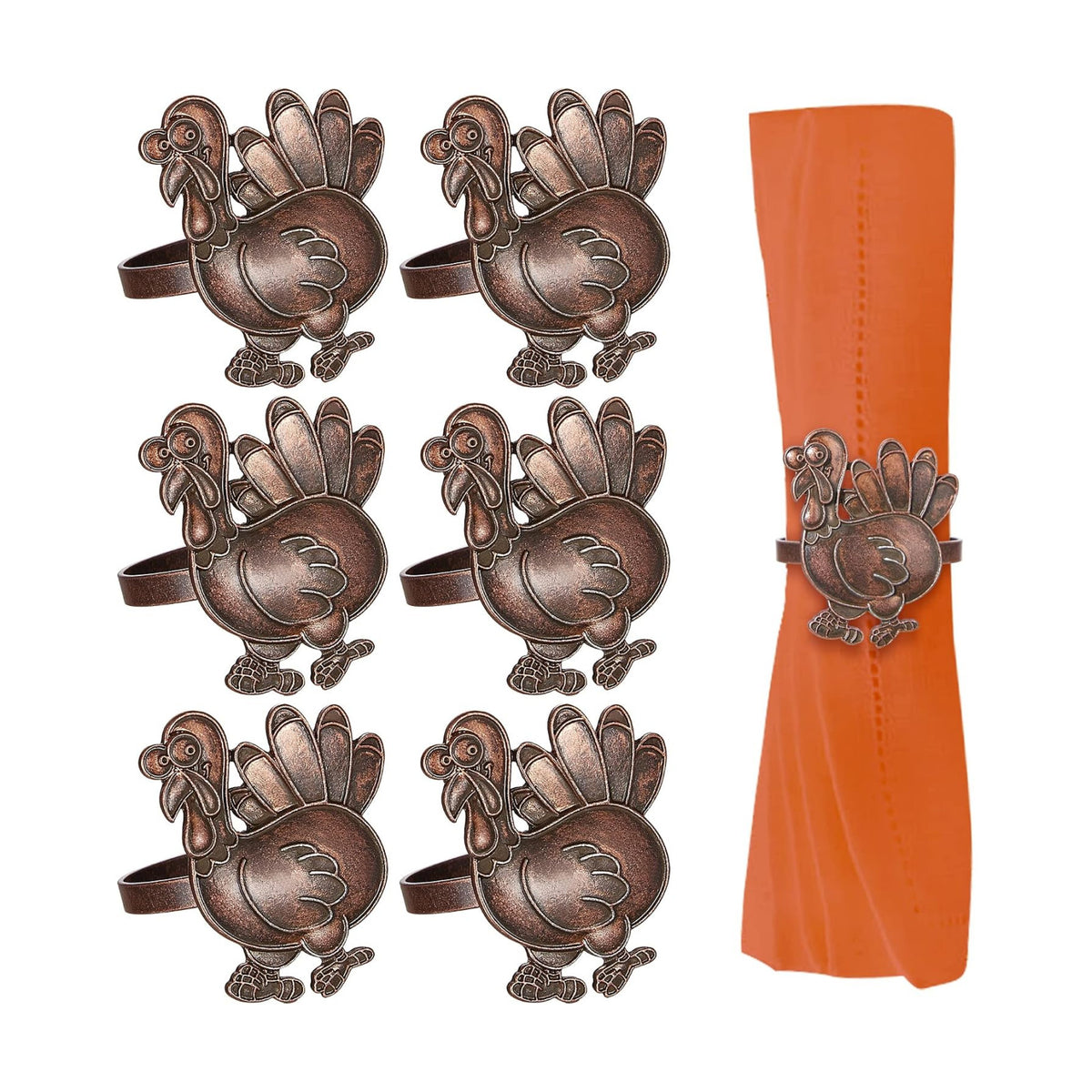 Halatool Thanksgiving Bronze Turkey Napkin Rings Set of 6, Funny Metal Festival Napkin Holders for Thanksgiving Weddings Holidays Gathering Dinner Party Decorations