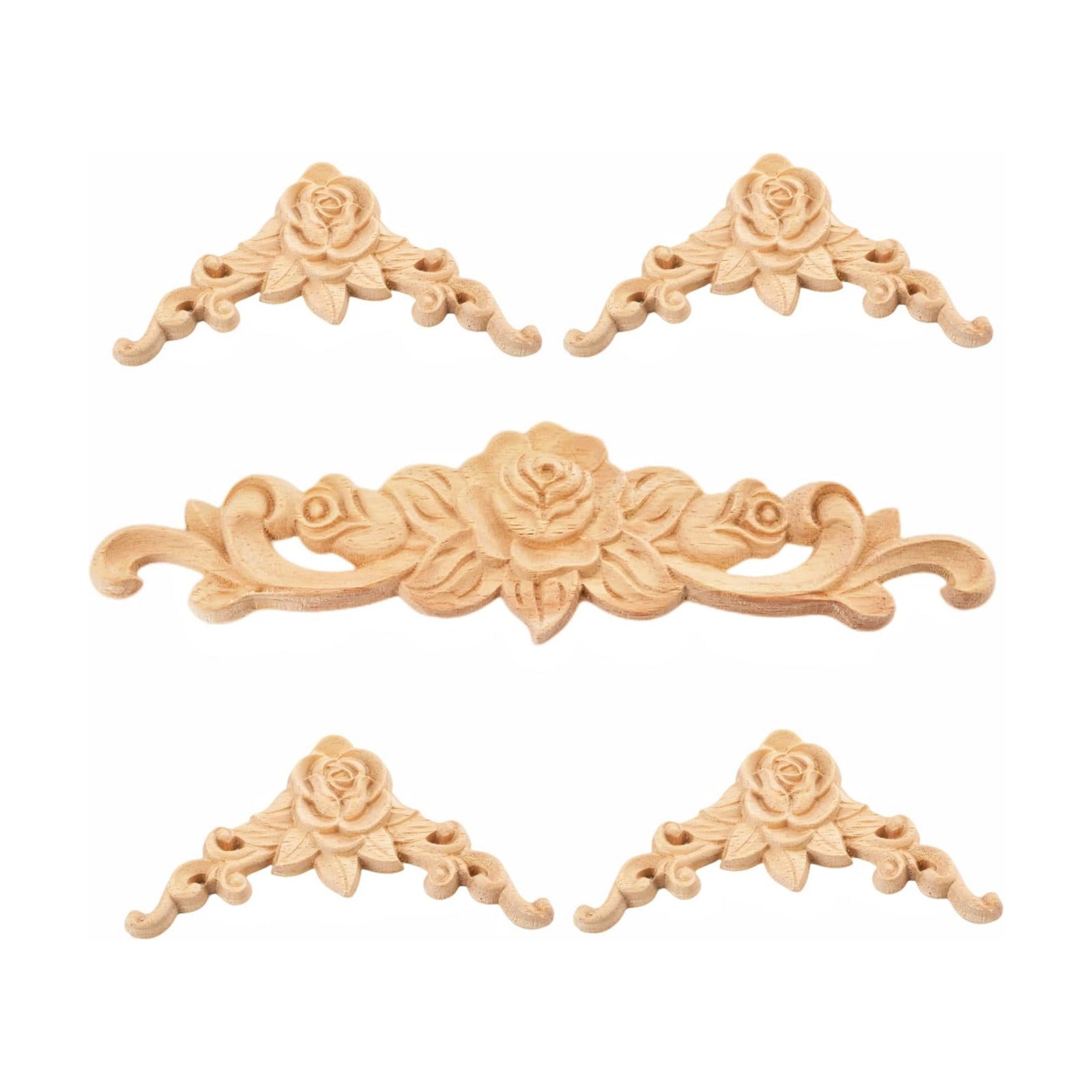 Unpainted Decorative Carved Decals for Bed Door Cabinet Wardrobe Mantel / Small / Set of 5