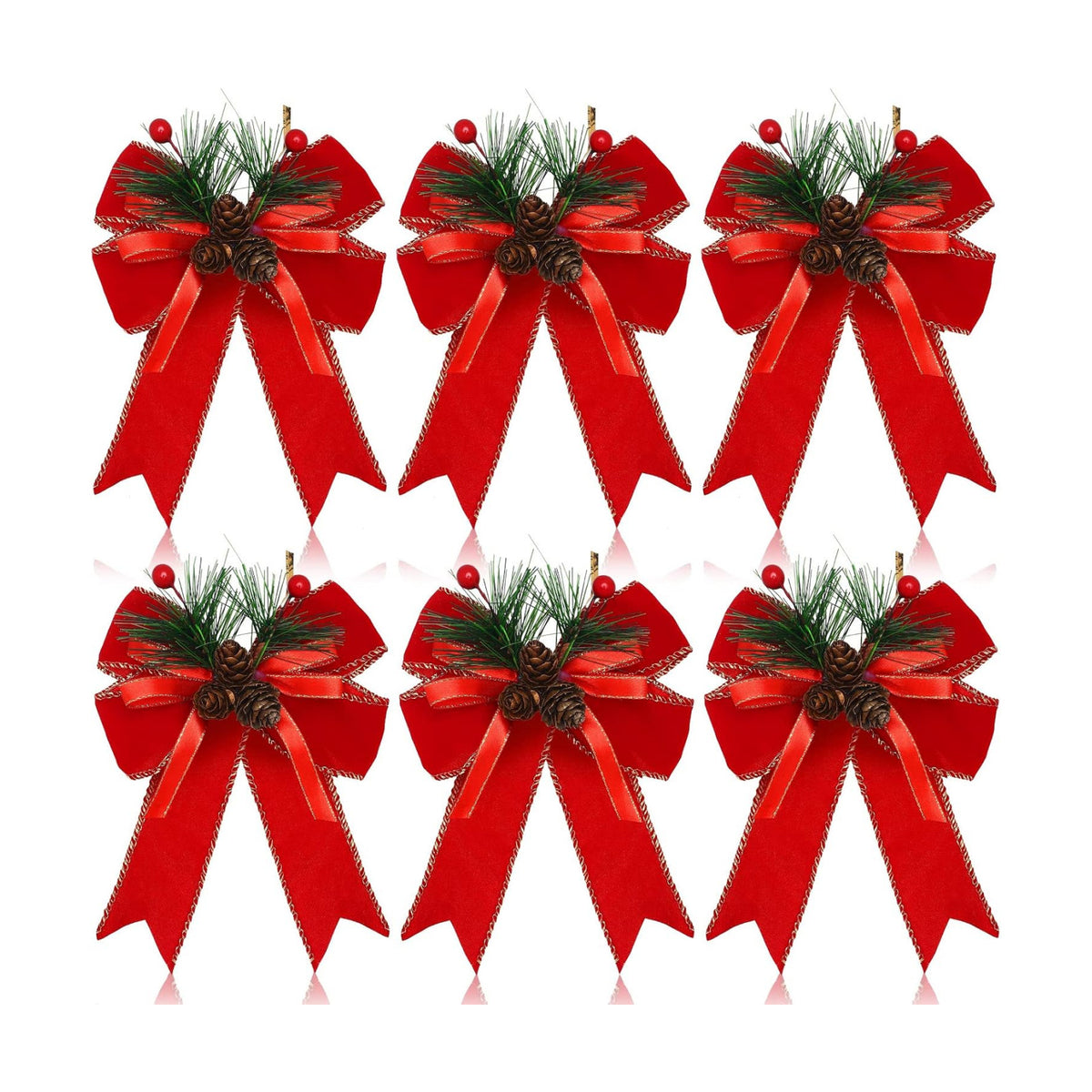 Syhood 6 Pcs Christmas Bows Xmas Velvet Bows Tree Decor, Red
