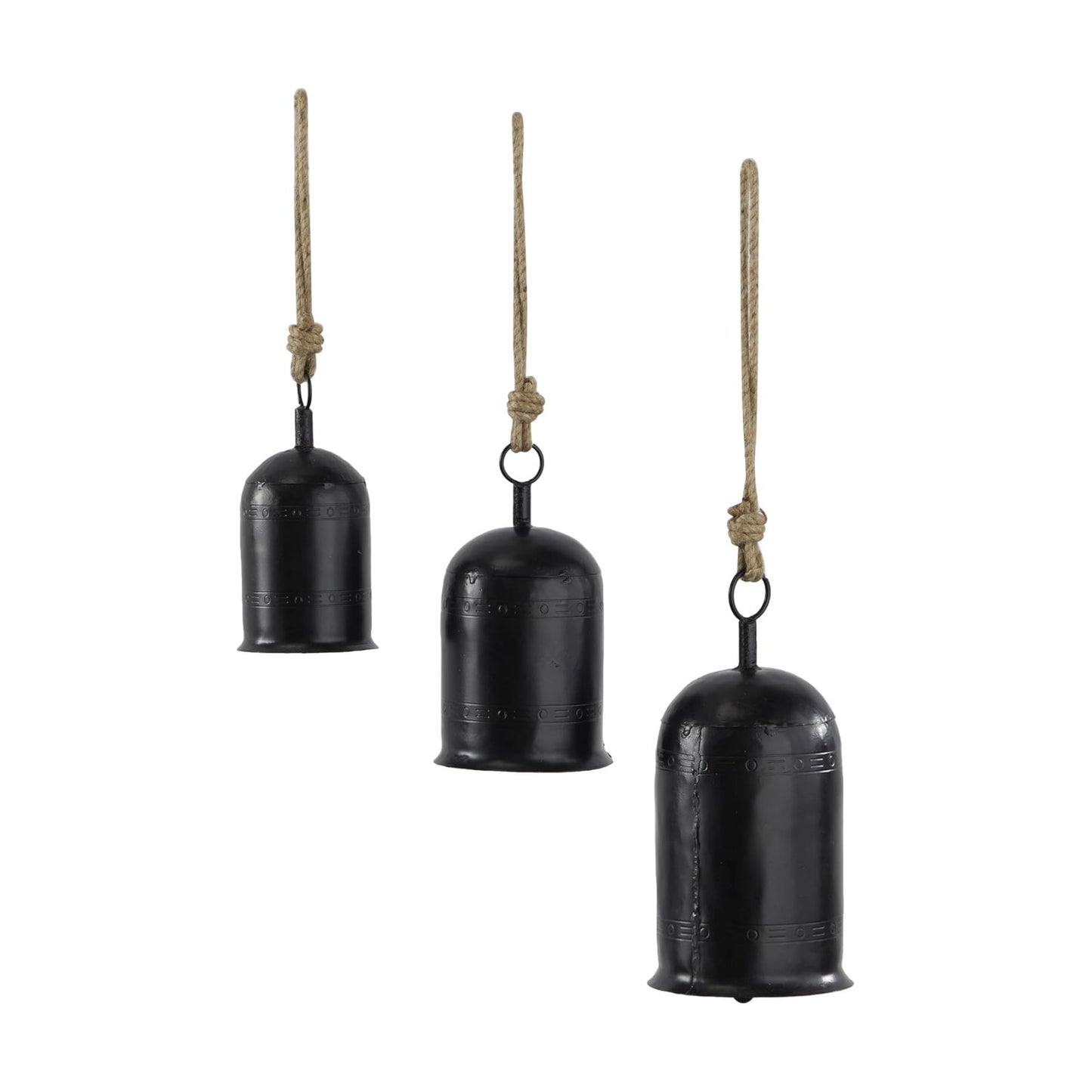 Deco 79 Metal Indoor Decorative Cow Bells Tibetan Inspired Meditation Bell with Jute Hanging Rope, Set of 3 Cow Bell