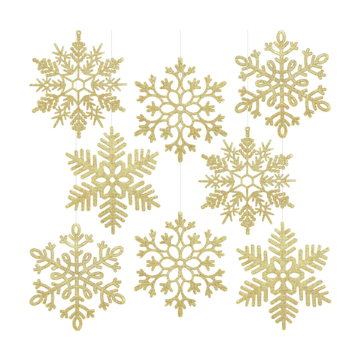 Sumind 8 Pcs 8 Pcs Large Snowflakes Hanging Decorations 12”, Gold