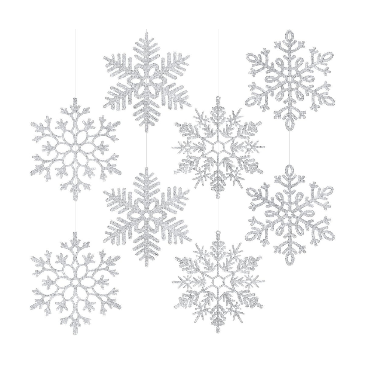 Sumind 8 Pcs 8 Pcs Large Snowflakes Hanging Decorations 12”, Silver
