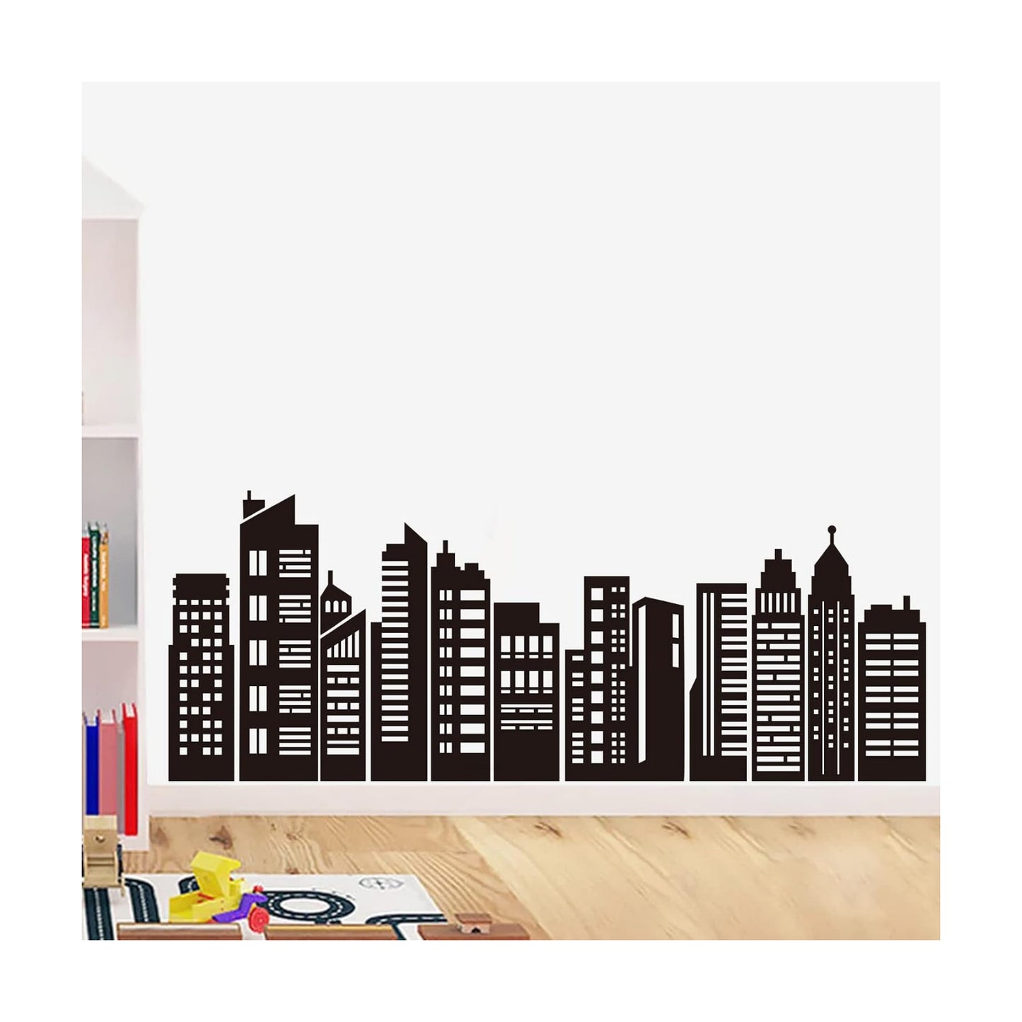 City Skyline Wall Stickers Silhouette Hero Wall Decals Kids Bedroom Boys Room Bathroom Wall / Black
