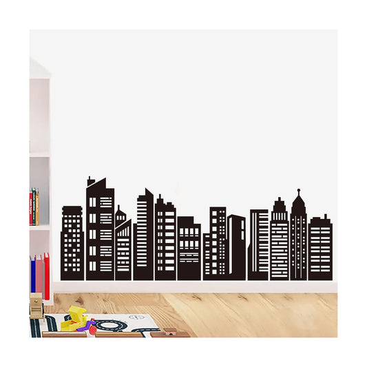 City Skyline Wall Stickers Silhouette Hero Wall Decals Kids Bedroom Boys Room Bathroom Wall / Black