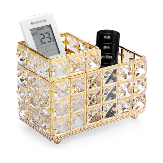 Crystal Remote Control Holder 2 Slots Desktop Organizer Multi-Function Desk Stationery / Gold