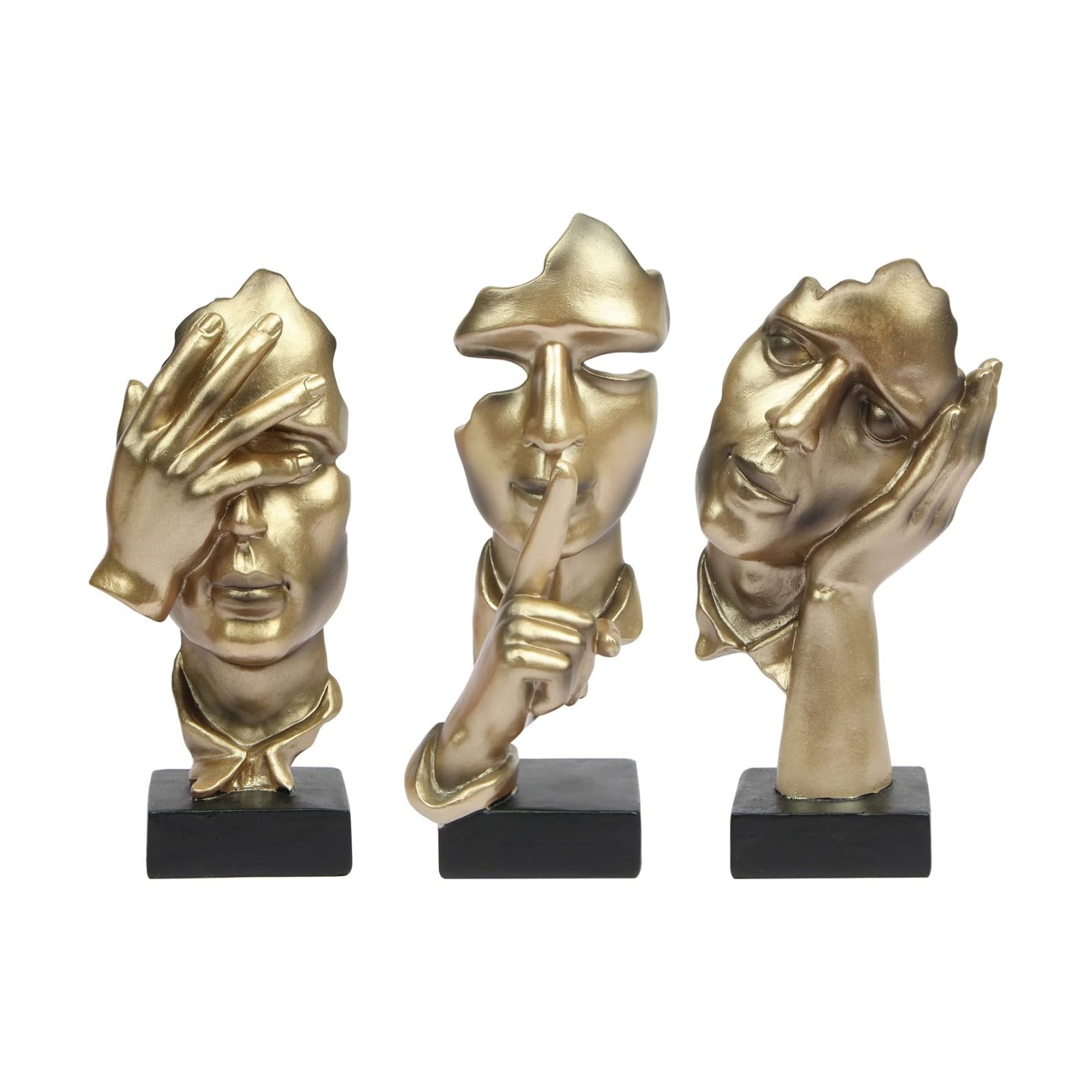 prosfalt 3 Pcs Thinker Statue, Silence is Gold Abstract Art Figurine, No Hear No See No Speak Modern Home Resin