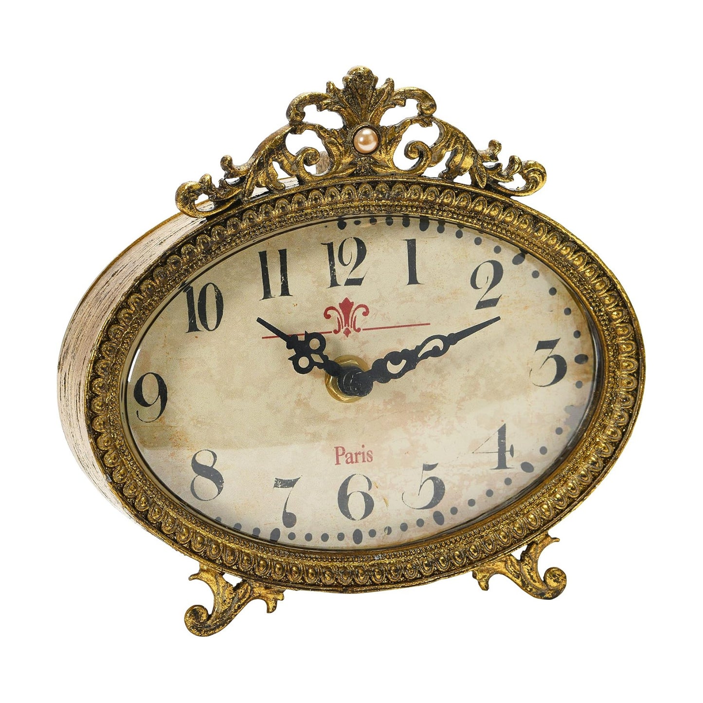 Creative Co-Op Distressed Pewter Mantel Clock, Gold Finish