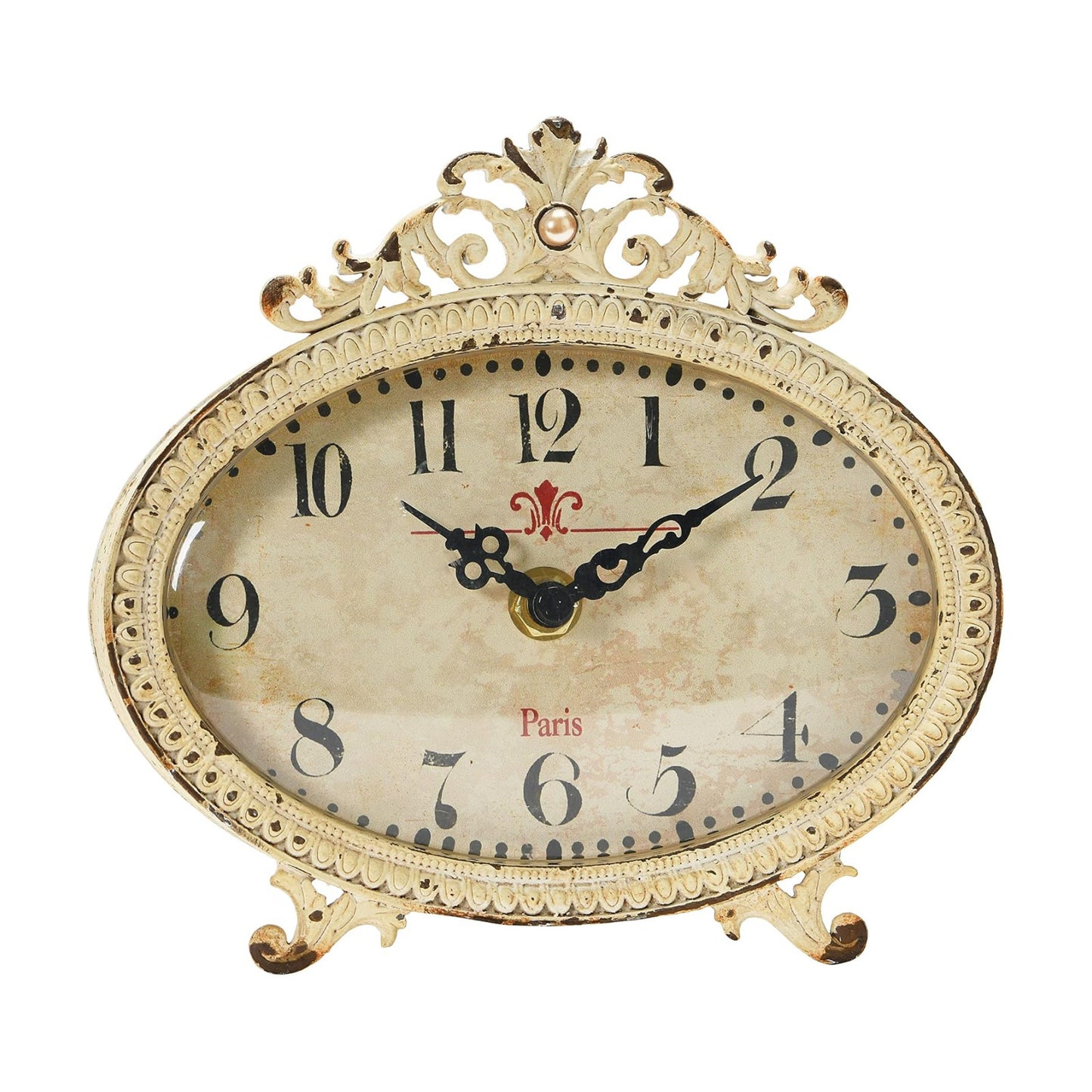 Creative Co-Op Distressed Pewter Mantel Clock, Cream