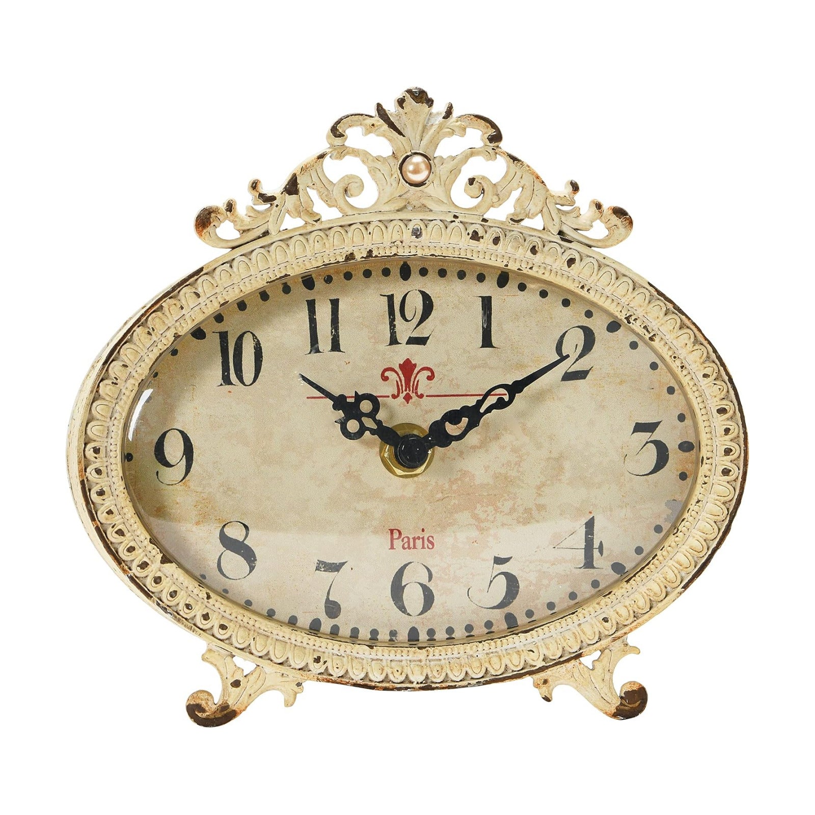 Creative Co-Op Distressed Pewter Mantel Clock, Cream