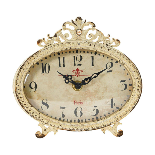 Creative Co-Op Distressed Pewter Mantel Clock, Cream