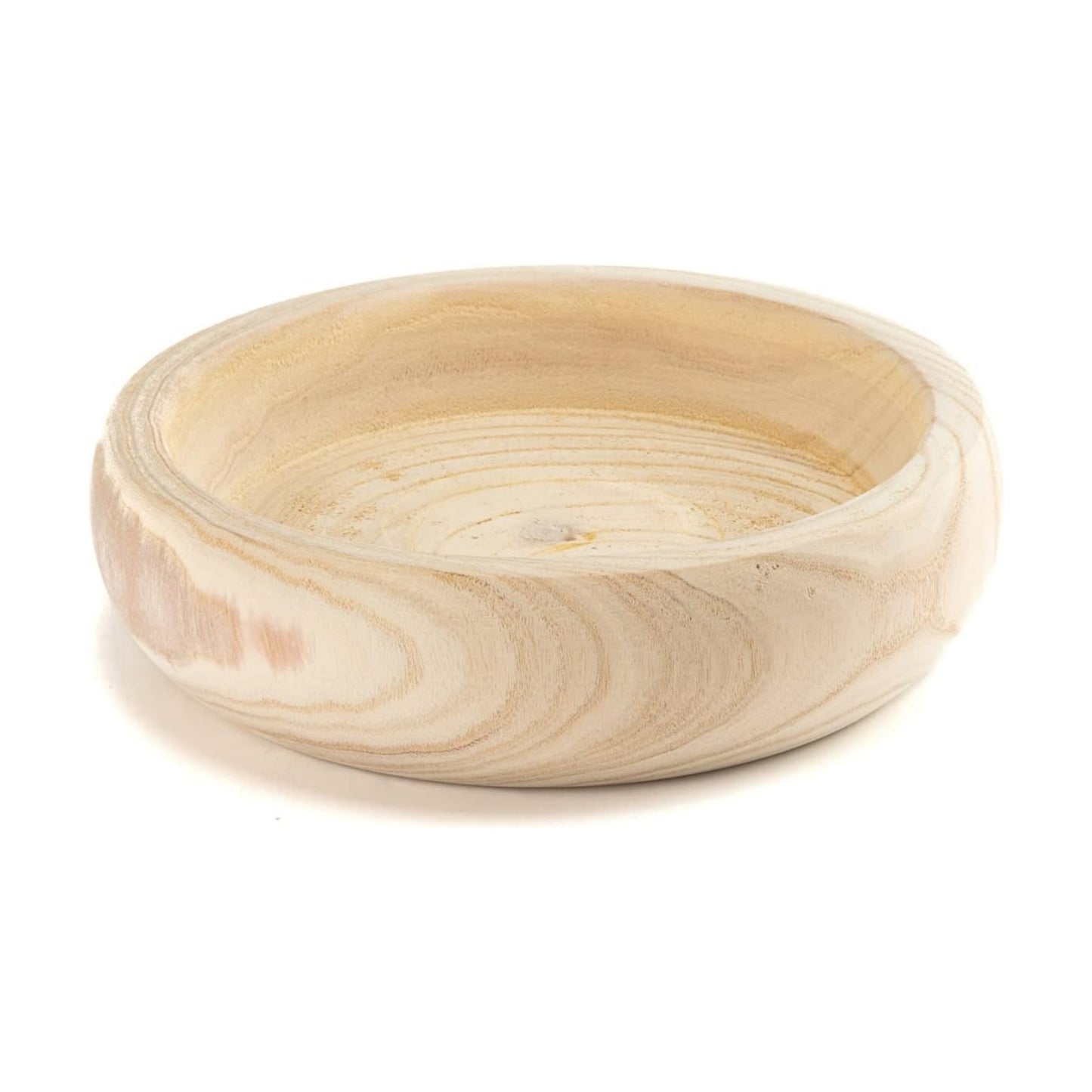 Decorative Wood Bowl Hand Carved Centerpiece Paulownia Round Dough Serving / Natural / 11.4 Inch