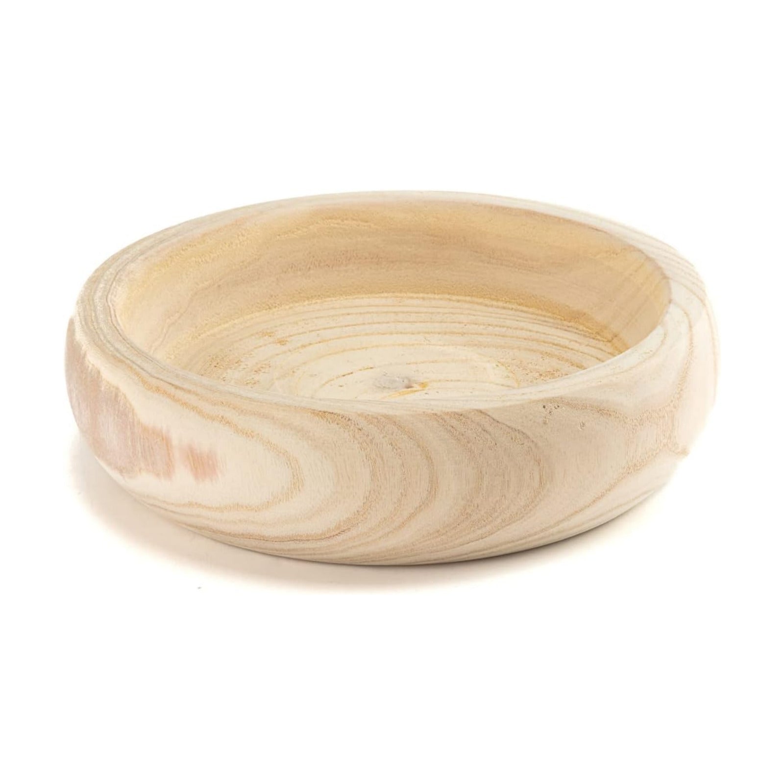 Decorative Wood Bowl Hand Carved Centerpiece Paulownia Round Dough Serving / Natural / 11.4 Inch
