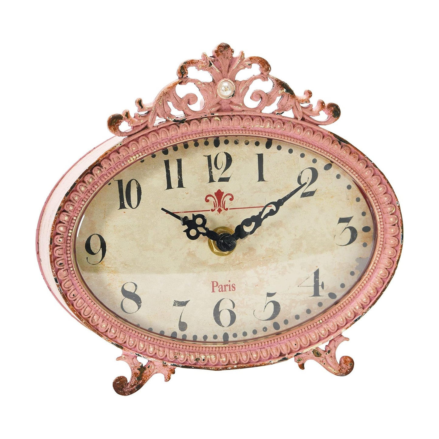 Creative Co-Op Distressed Pewter Mantel Clock, Pink