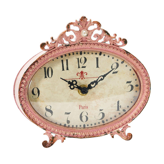 Creative Co-Op Distressed Pewter Mantel Clock, Pink