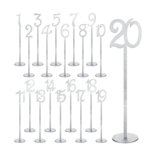 20 Pcs Table Numbers for Wedding with Holder, 1-20,Silver | Wooden Seat Numbers with Round Base Stands, Ideal for