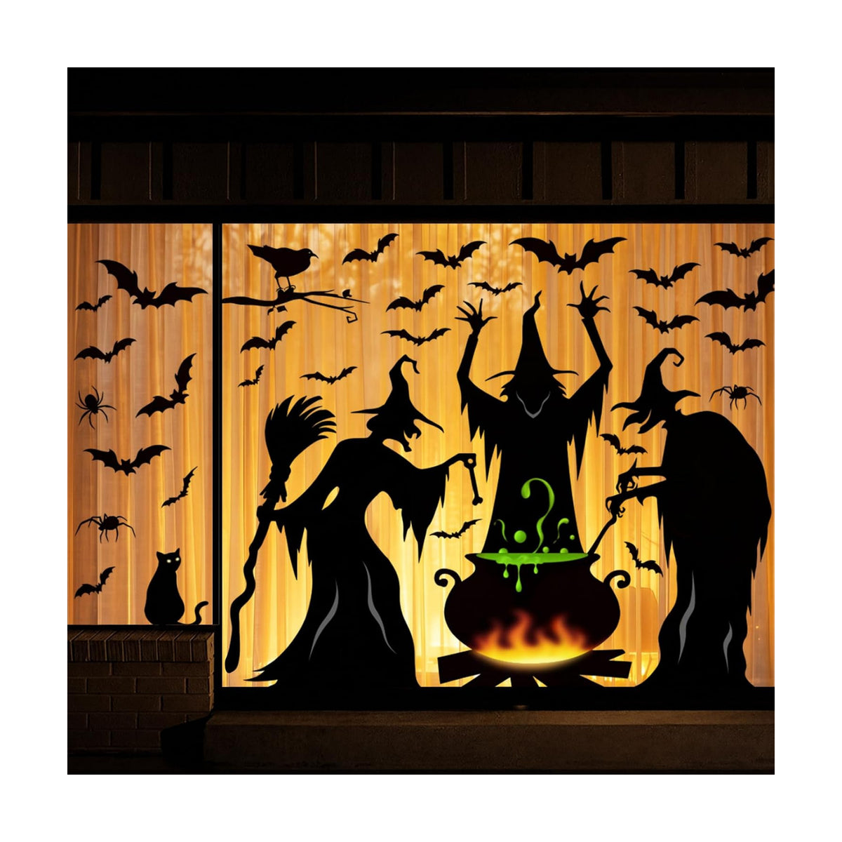 Bunny Chorus Halloween Decorations Window Clings Decor, Extra Large 3 Witches with Black Cat Bat Spider Cauldron Silhouette Halloween Window Stickers Indoor, School Home Office Party Supplies 4 Sheets
