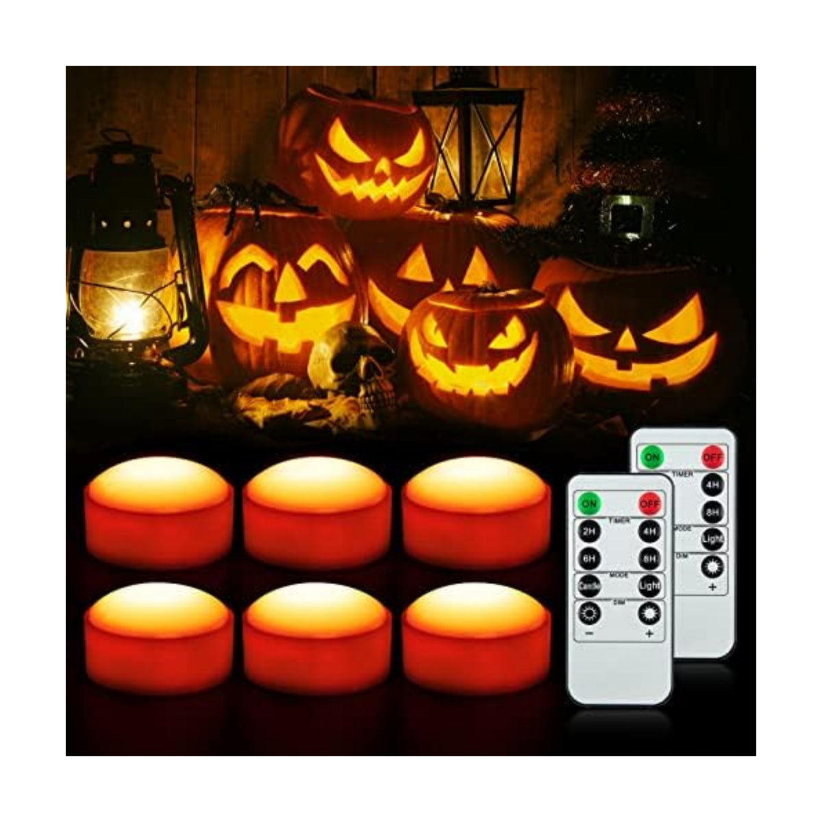 Litake LED Flameless Pumpkin Lights with Remote,Flickering Jack-O-Lantern Lights with Timer,Battery Operated Dimmable Halloween Candle Light for Halloween Indoor/Oudoor Decorations,6 Packs
