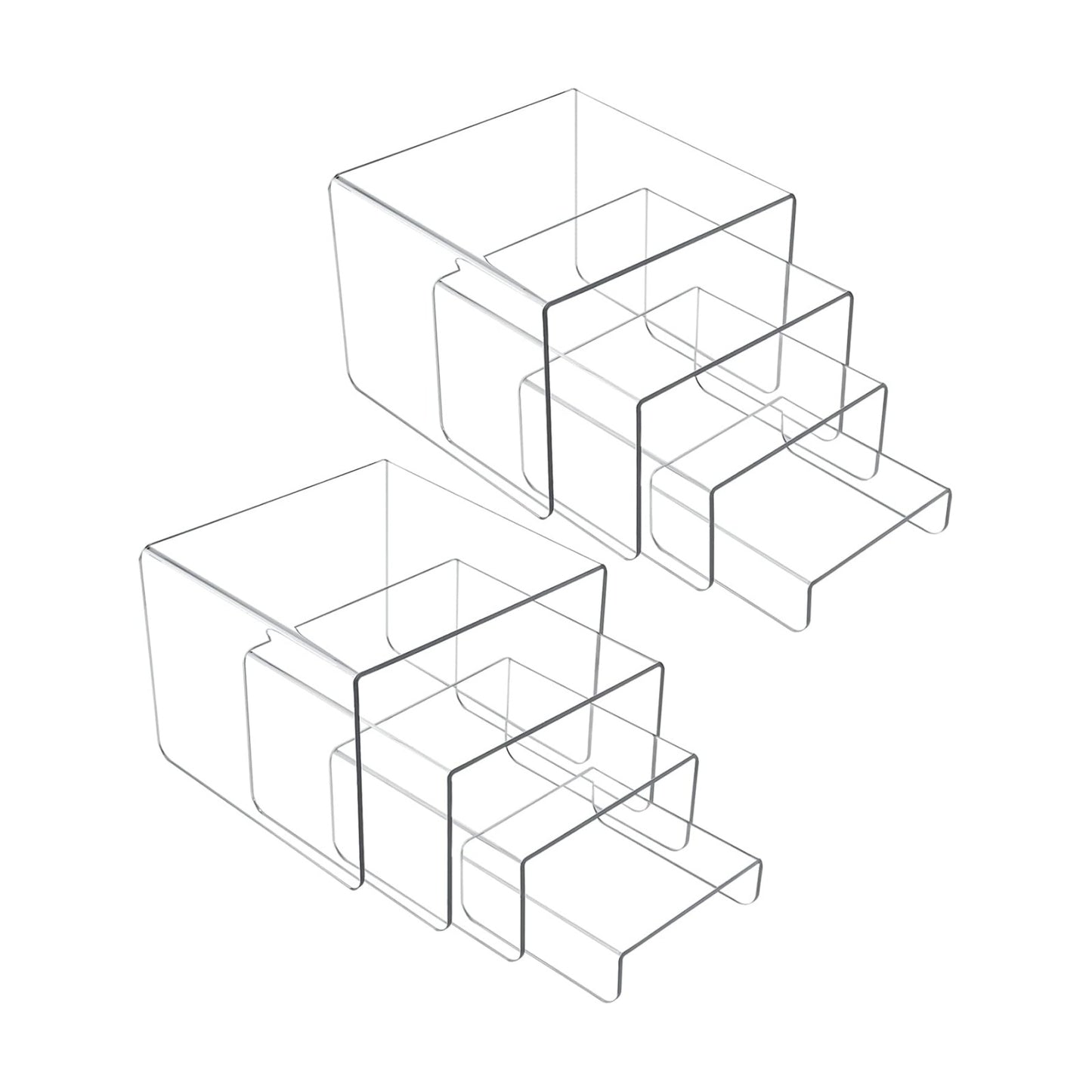 MerryNine Clear Acrylic Risers Display Stands Multi-Size | 8-Piece Set, Square, 4"~6.3", Ideal for Retail, Cupcakes