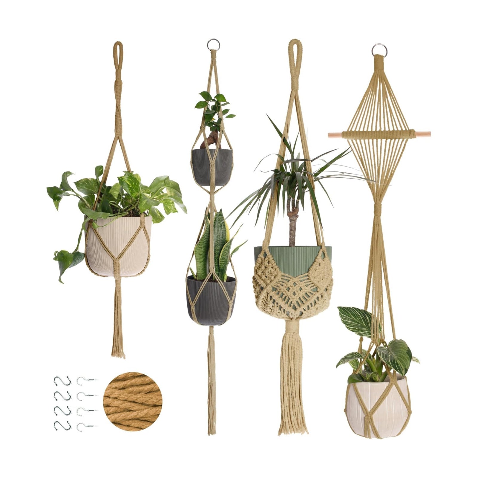 Macrame Plant Hangers / 4-pack Caramel / Set of 4
