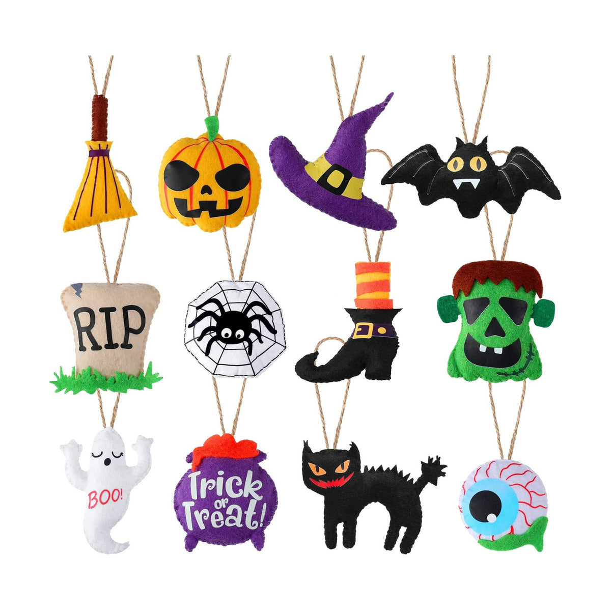 Oudain 12 Pcs Halloween Tree Ornaments 3D Felt Pumpkin Ghost Witch Bat