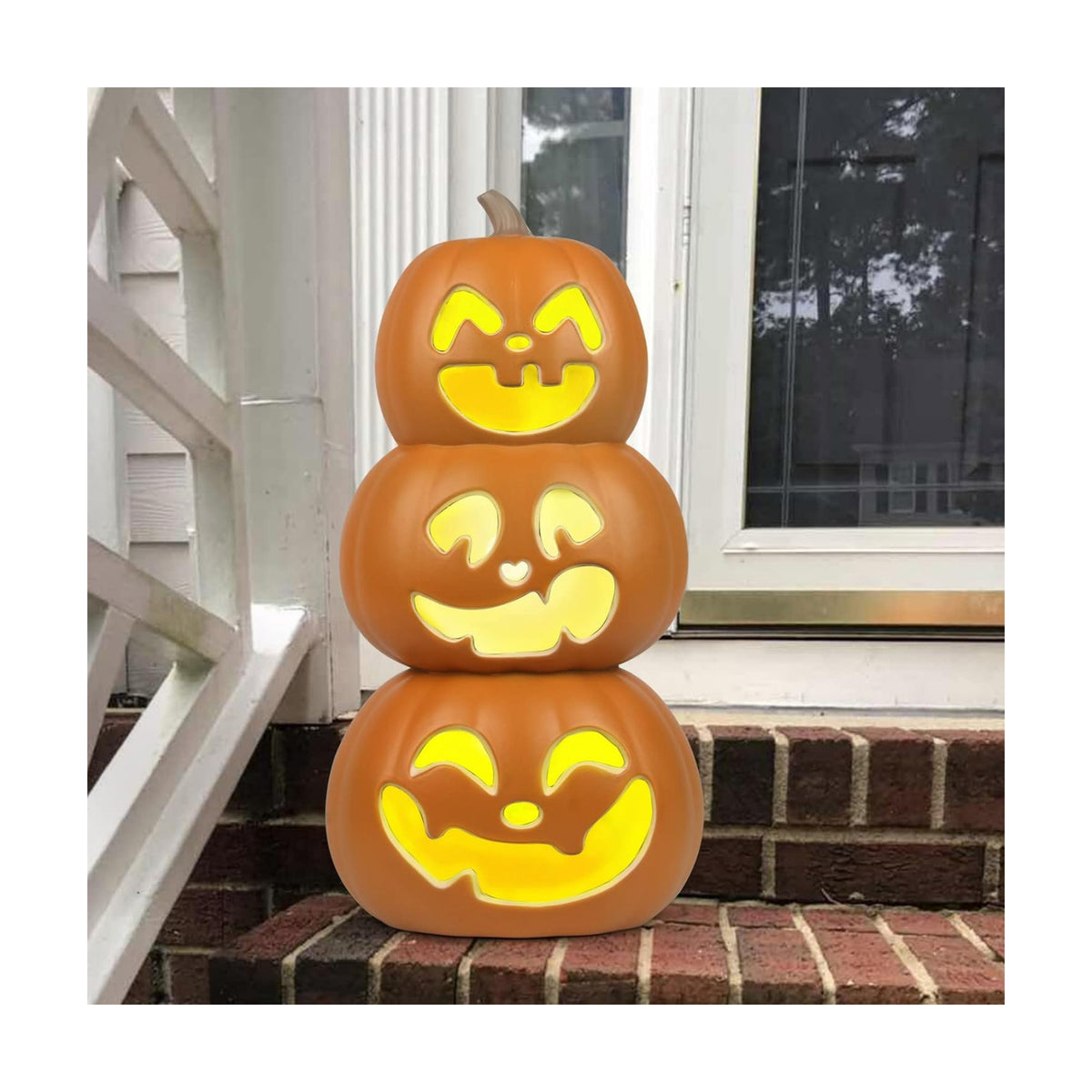17" Halloween Pumpkin Lantern - Light Up Pumpkins with Unique 3 Tiers Design - Lightened Large Pumpkin with Waterproof ETL Certified Cord Plug and 2 Safety Fuse - 17 Inch