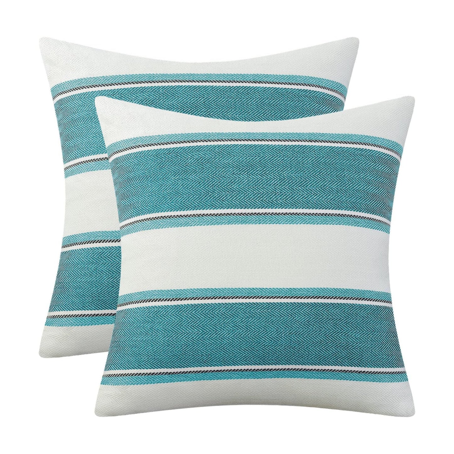 Farmhouse Linen Throw Pillow Cover Cushion Stripe Decoration Buffalo / 22 x 22 / Teal / Set of 2