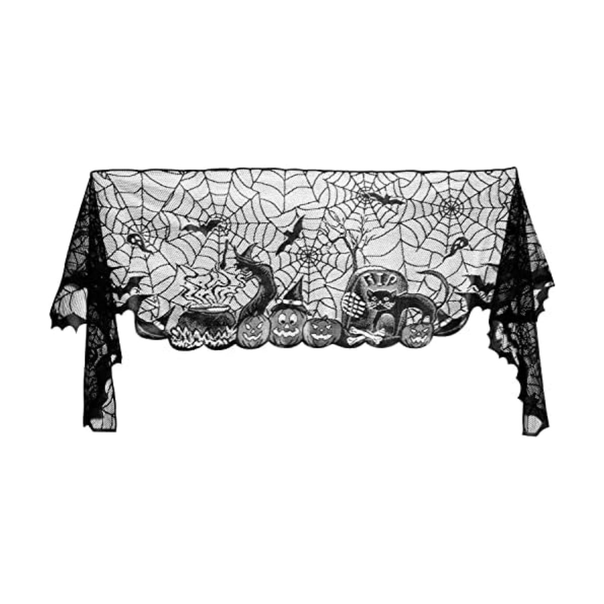AIEX Halloween Fireplace Scarf, 18x96inch Halloween Fireplace Decorations Lace Spiderweb Cobweb Fireplace Mantle Scarf for Indoor Decor (Black)