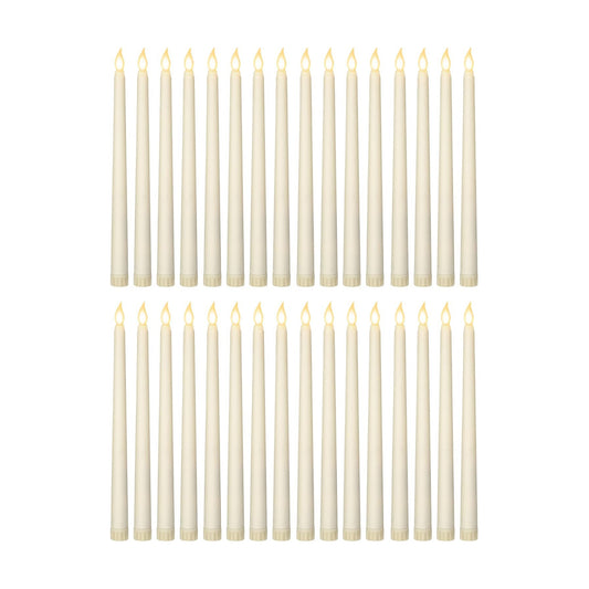 Treela Battery Operated LED Taper Candles,Basic,11 Inch,Ivory | 24 Pack Flameless Fake Lights with Flickering Amber
