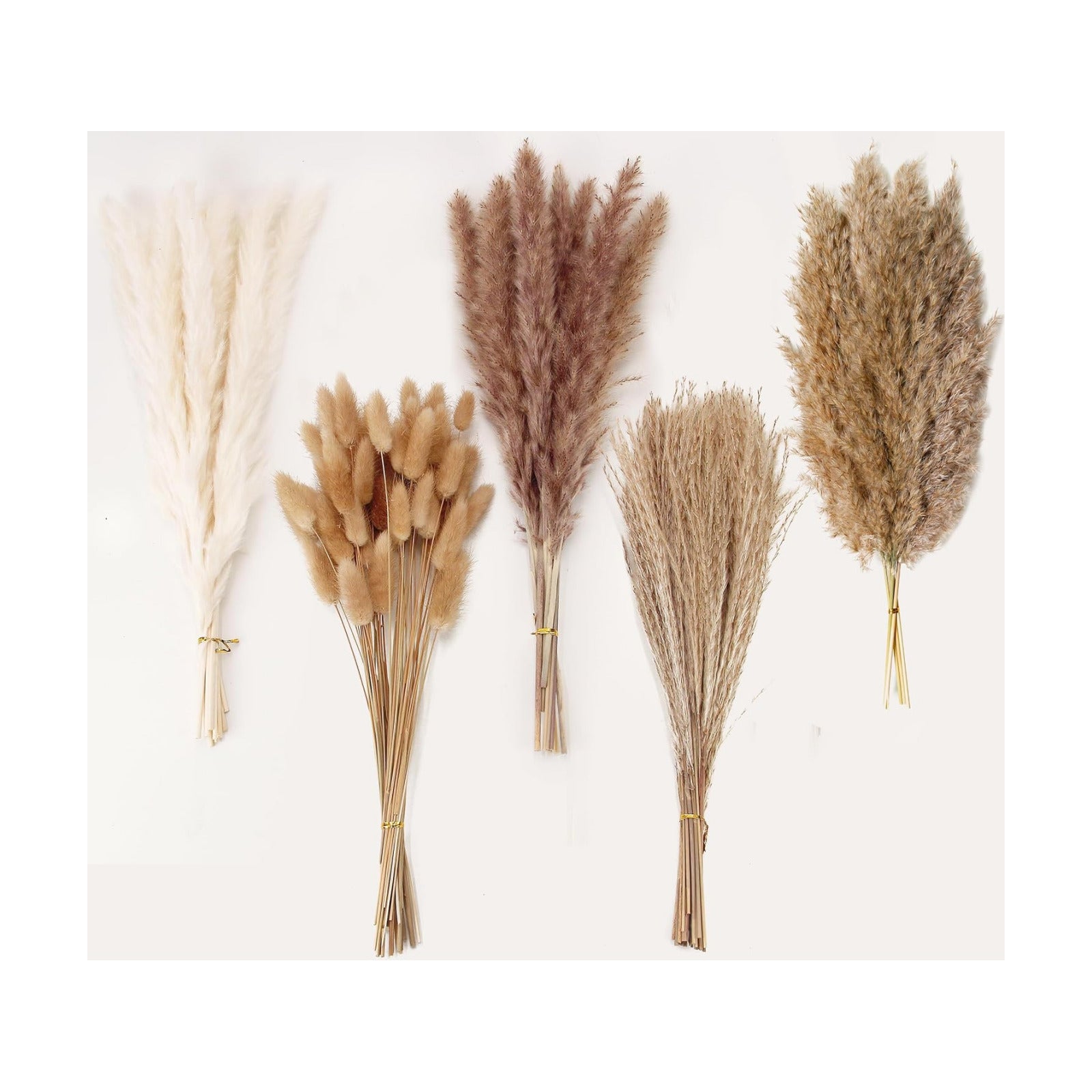 Natural Dried Pampas Grass Decor - 110 Pcs, Contains White Bunny Tails, Artificial Flowers for Bathroom, Office and