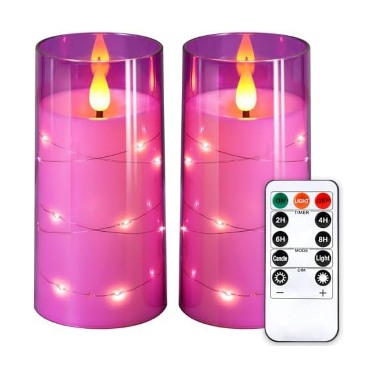 NURADA 3"x6"Flickering Flameless Candles: Built-in Star String Lights 3D Wick Battery Operated LED Pillar Candles with Remote and Timer for Table Wedding Centerpieces Party - 2 Pack Purple