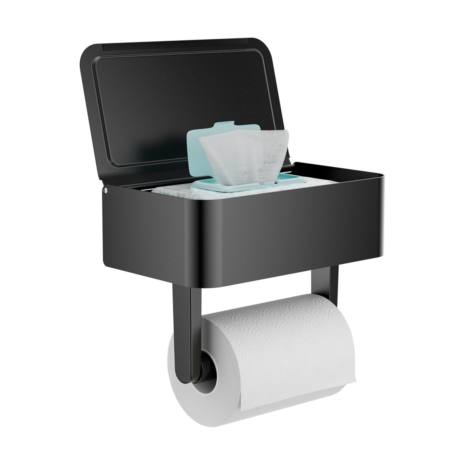 Black Toilet Paper Holder with Wipes Dispenser Self Adhesive | 304 Stainless Steel Toilet Paper Holder with Shelf &