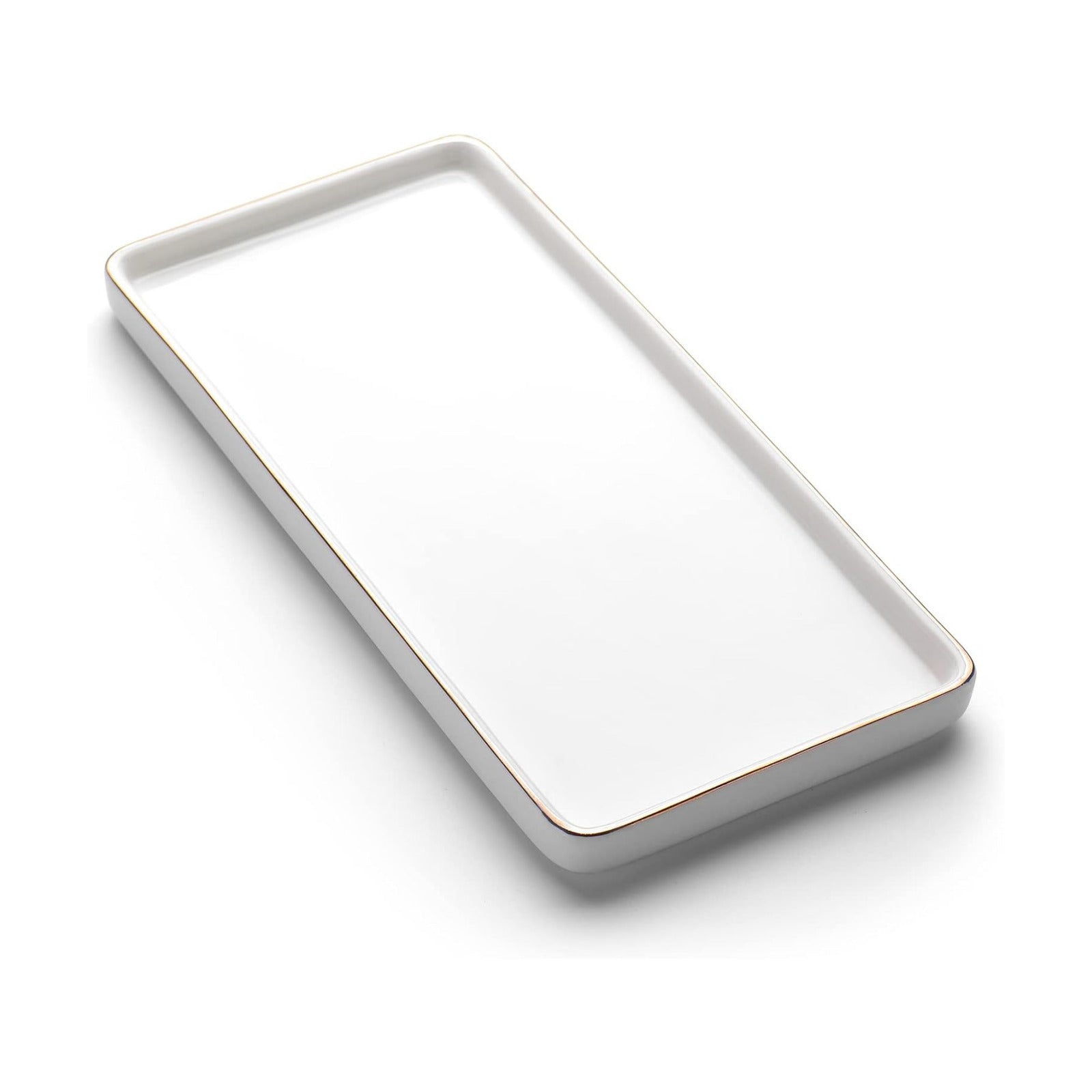 Small Ceramic Trays / White with Gold Line Set/1 / 8.1 x 4.2 x 0.7
