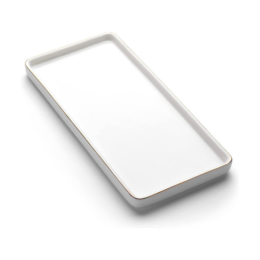 Small Ceramic Tray / White with Gold Line Set/1 / L - 9.8