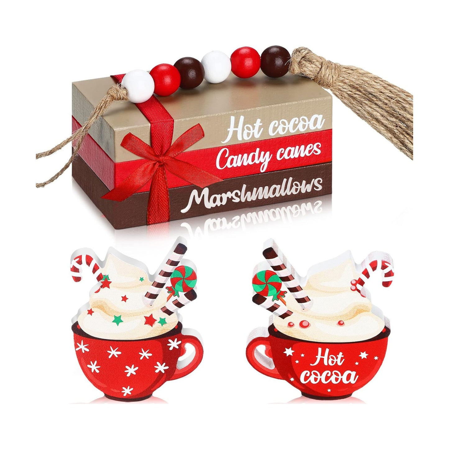 Christmas Farmhouse Tiered Tray Decor Winter Hot Cocoa Wood Decorative Stack Book Decor / Set of 5