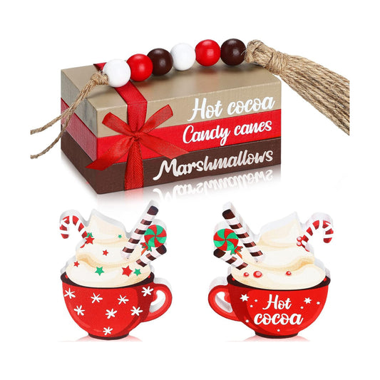 Christmas Farmhouse Tiered Tray Decor Winter Hot Cocoa Wood Decorative Stack Book Decor / Set of 5