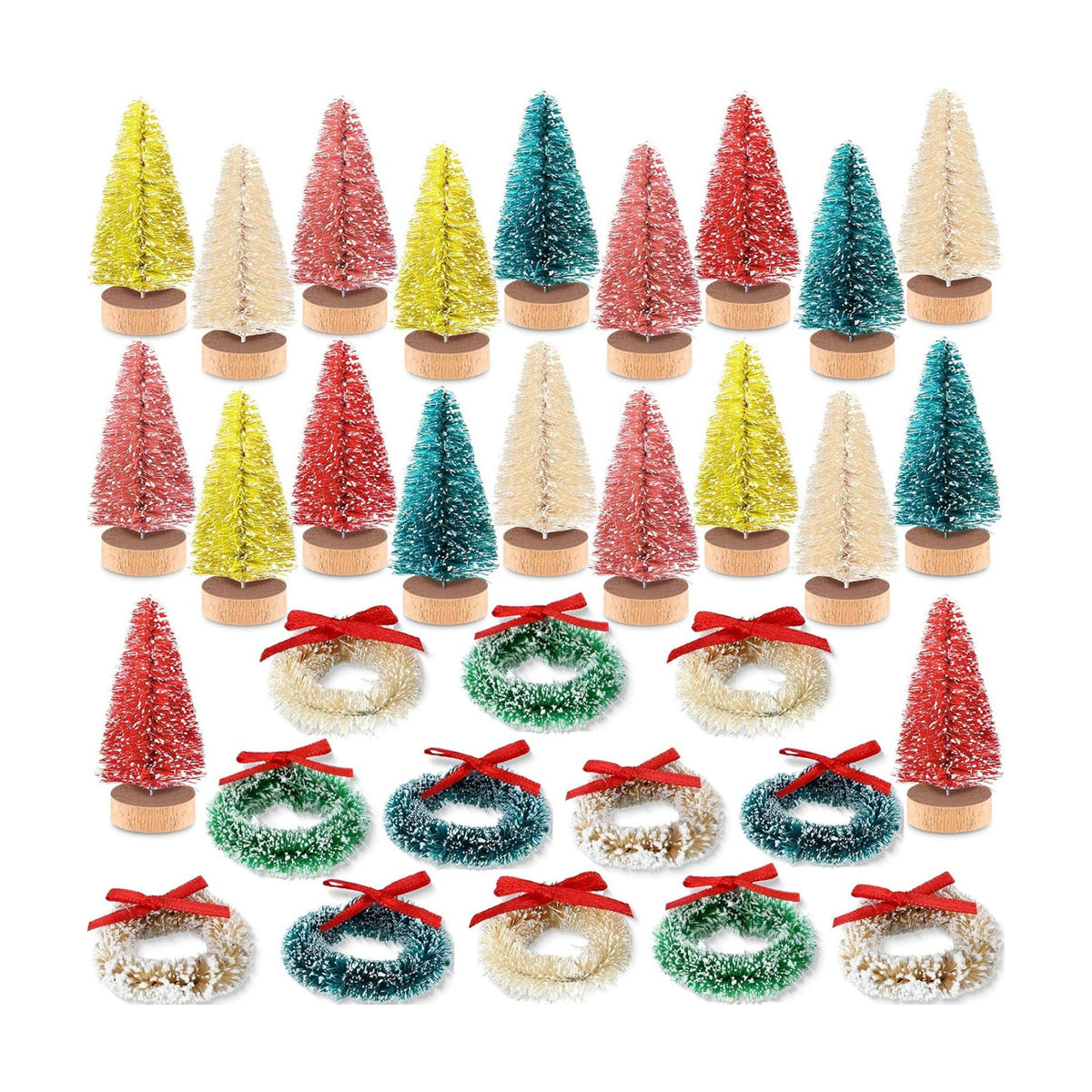 Zubebe 36 Pcs Bottle Brush Trees Mini Sisal Wreaths Frosted Christmas