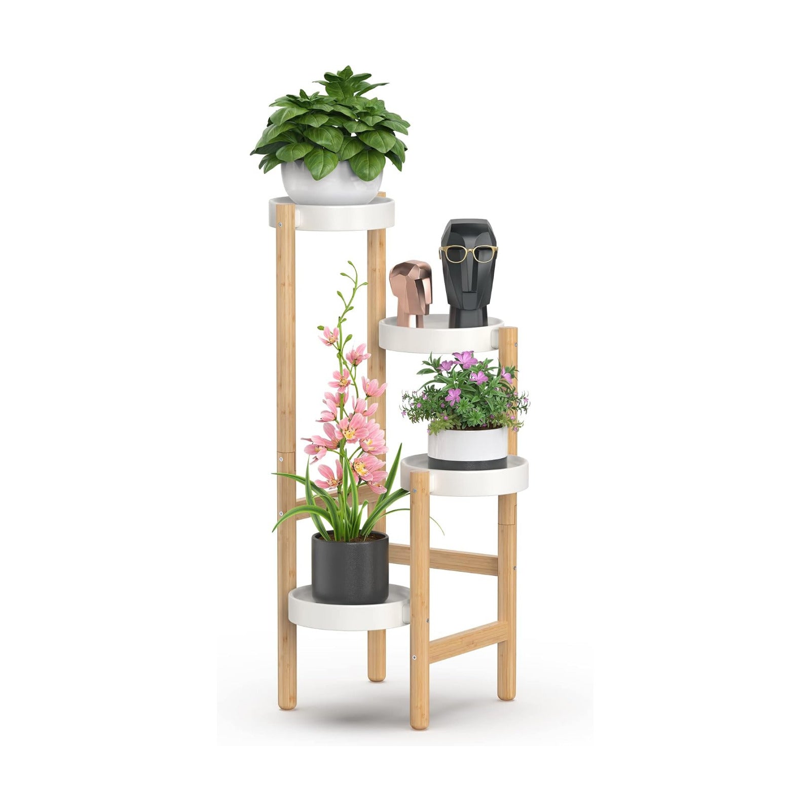 Wisuce Bamboo Plant Stands Indoor, 4 Tier Tall Corner Plant Stand Holder & Plant Display Rack for Outdoor Garden Indoor