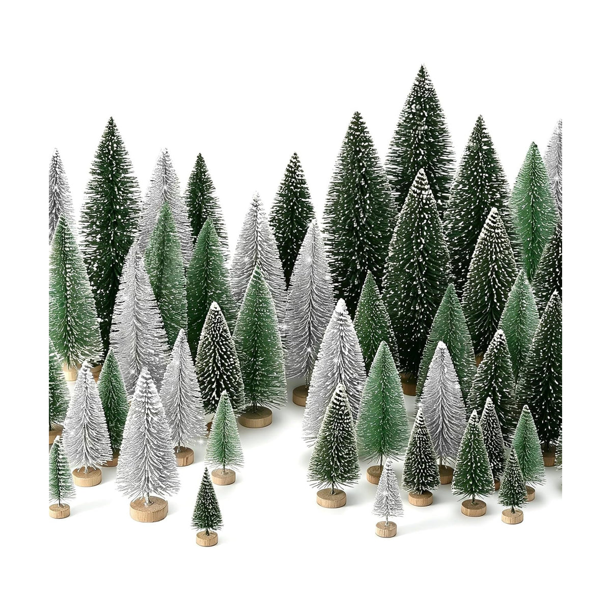 30pcs Mini Christmas Trees Artificial Christmas Tree Bottle Brush Trees with Wooden Base for Christmas Decor Party Home Table Craft Decorations (Silver,Green)