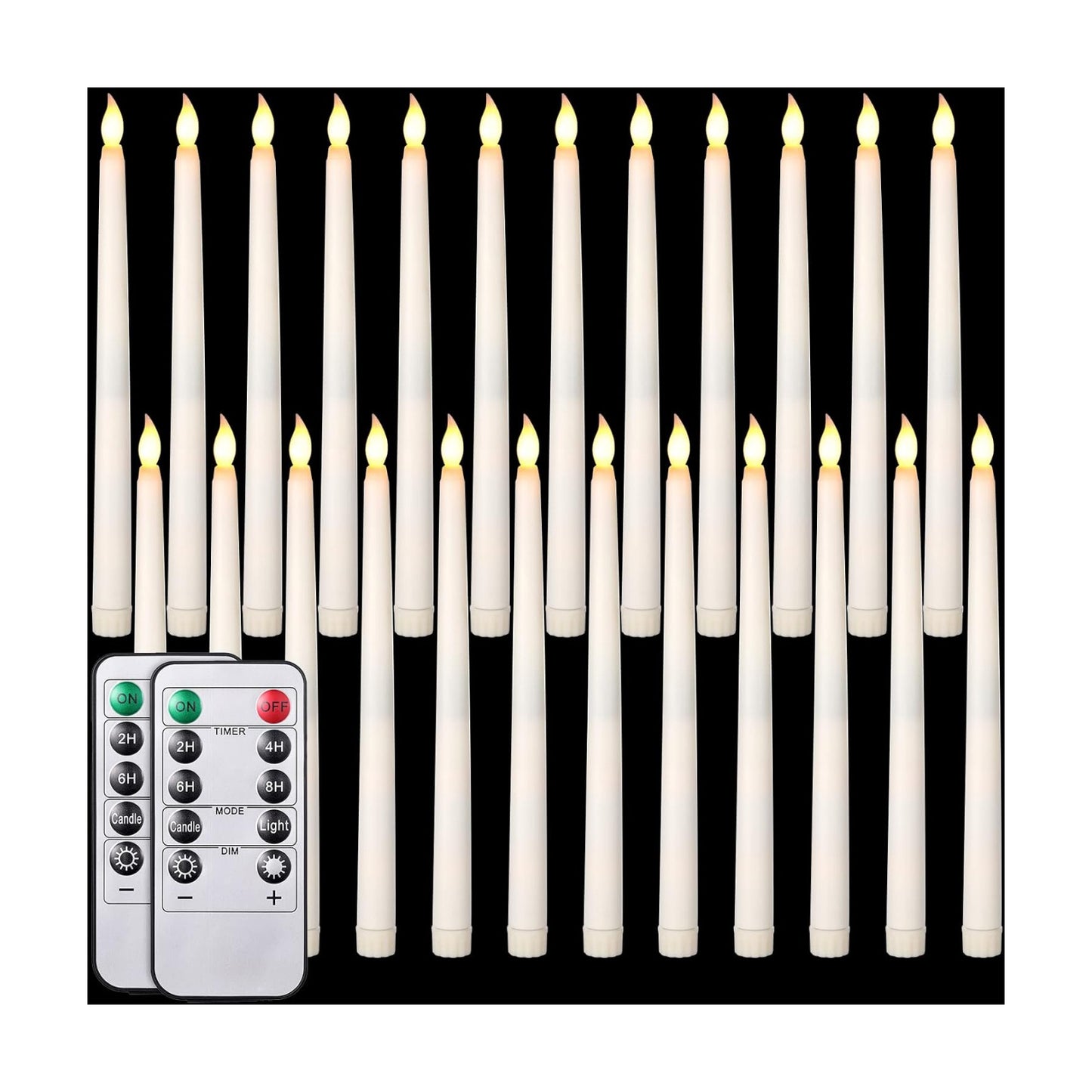 24 Pack Flameless Flicker Taper Candles Bulk with Remote and Timer, Battery Operated LED Warm White Taper Candles Light