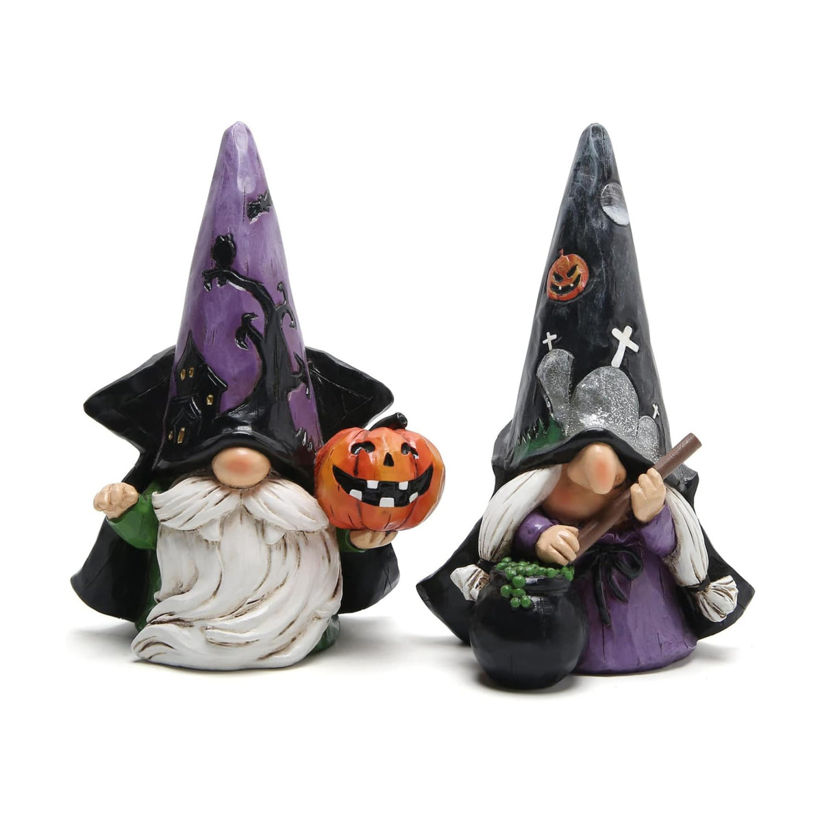 Hodao 2pcs Halloween Gnomes Decoration, Resin Gothic Witchy Figurines Decor