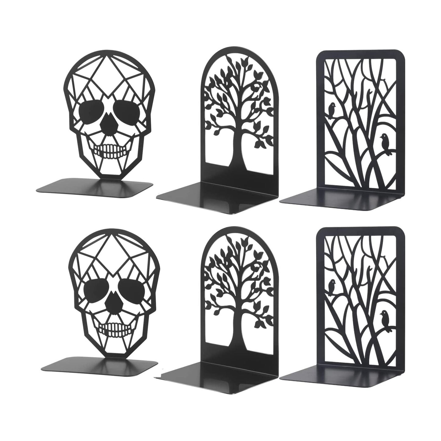 3Pairs Metal Bookends Skull Decorative / Black